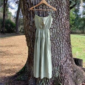 Urban Outfitters Ella Linen Dropped Waist Midi Dress